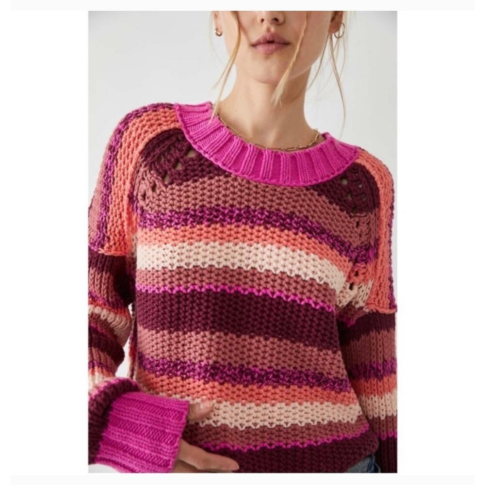 Free People Devon Striped Crop Sweater NWT